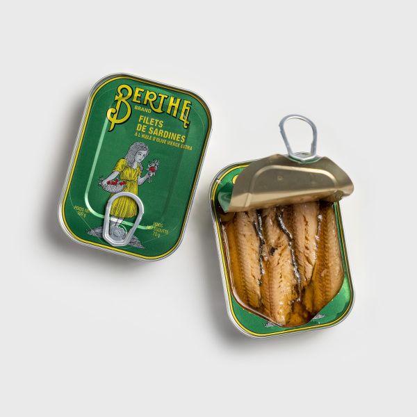 Berthe - Sardine Fillets in Extra Virgin Olive Oil - 061528 3.5 oz (100 g) Tin - Open