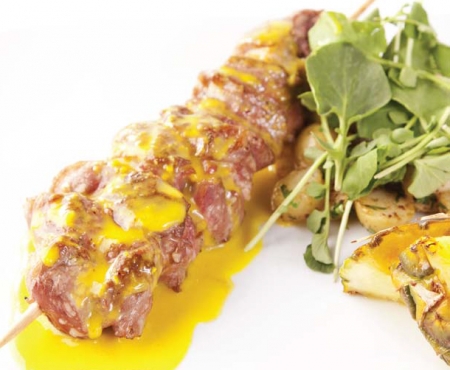 Lamb skewers with Pineapple Mustard