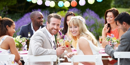 Wild Hibiscus Picnic Bride and Groom