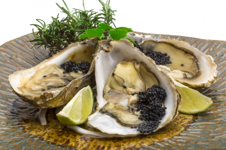 Oysters with black cavair